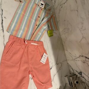 Eddie Bauer Multicolor Striped Shirt and Pink Shorts Set